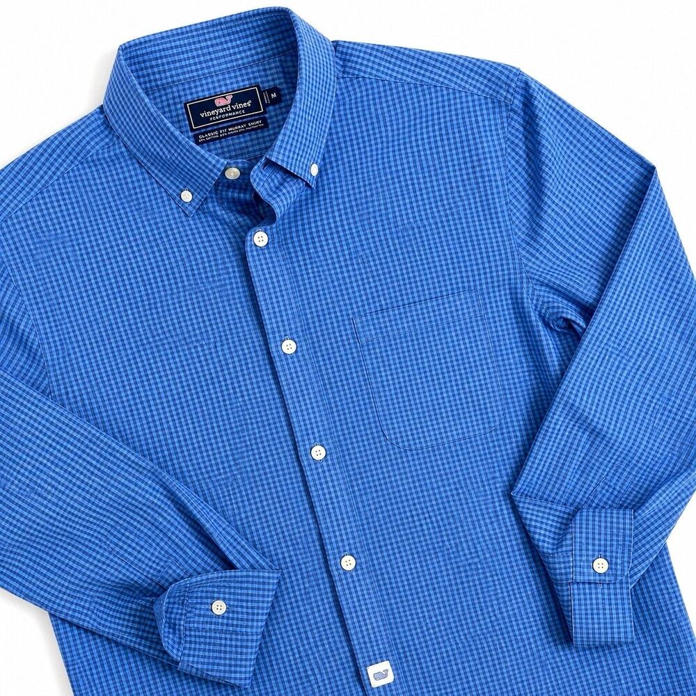 Vineyard Vines Mens Performance Murray Shirt Blue Gingham Classic Fit M